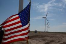 flag and wind turbines